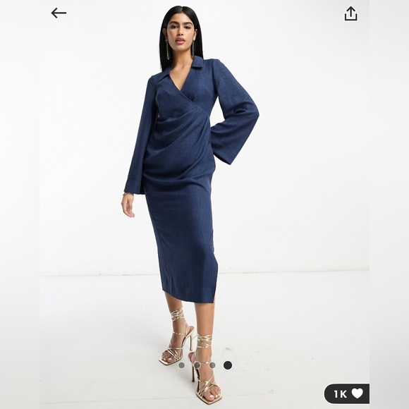 ASOS DESIGN flute midi dress dark blue. US Size 4, small. - Picture 2 of 6